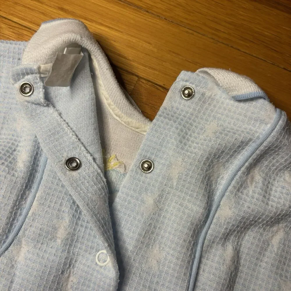 Vintage Baby Dior Footed Romper Medium 12-17 Lbs Blue Airplane Bunny Sleepsuit